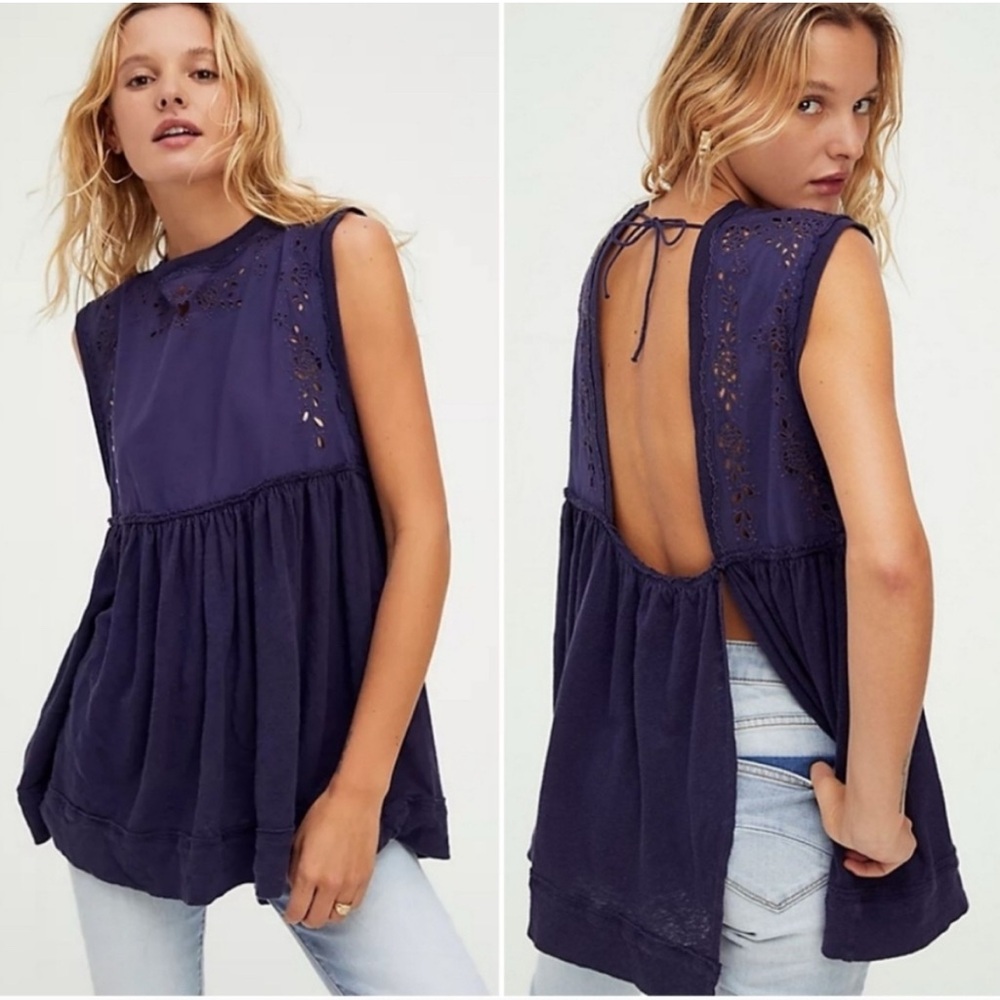 NWT Free People Bella Babydoll Embroidered Top